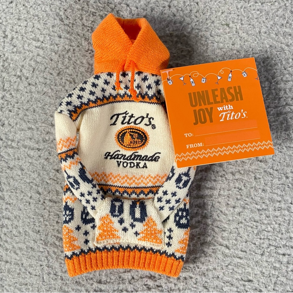 Titos Vodka For Dog People Ugly Christmas Bottle Sweater Hoodie 750ml 2024 NEW